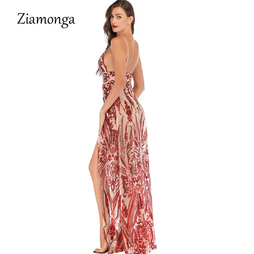 Ziamonga блесток макси платье Для женщин секс высокой Разделение Вечерни|Женские