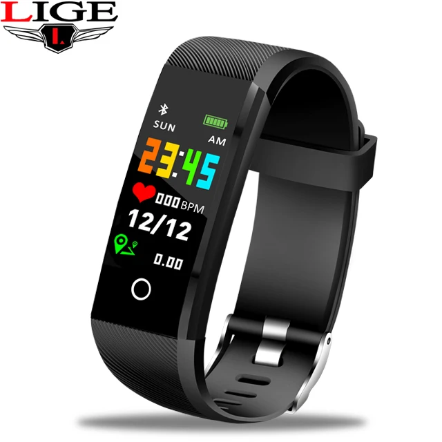 black LIGE, новинка, фитнес-трекер, спортивный умный Браслет, IP67, водонепроницаемые часы, пульсометр, шагомер, умный Браслет для Android ios - Цвет: black