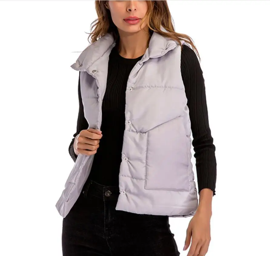 Осень 2018 модный жилет женский короткий хлопковый без рукавов легкая теплая