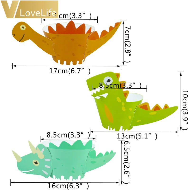 12 шт. в упаковке Бумага динозавр обертка для кексов дня рождения праздничный торт