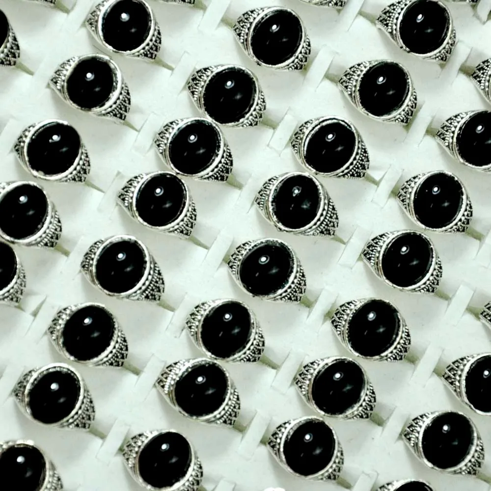 10pcs Vintage Black Stone Rings for Kids - Boys & Girls Jewelry Bulk Lot LR4069 image 2