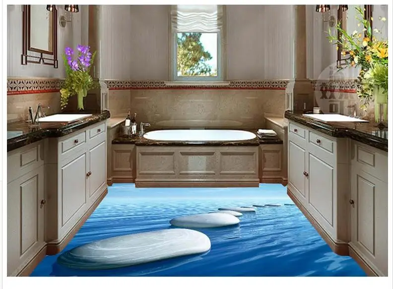 

3D pebbles Bathroom 3d floor murals Waterproof floor mural painting Custom Photo self-adhesive 3D floor