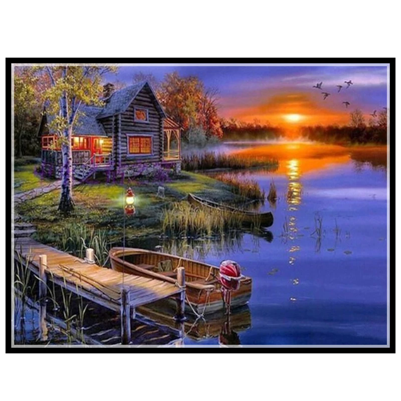 

14/16/18/27/28 Golden Panno,Needlework,Embroidery,DIY Landscape Painting,Cross stitch,kits,14ct The lake home Cross-stitch,Sets