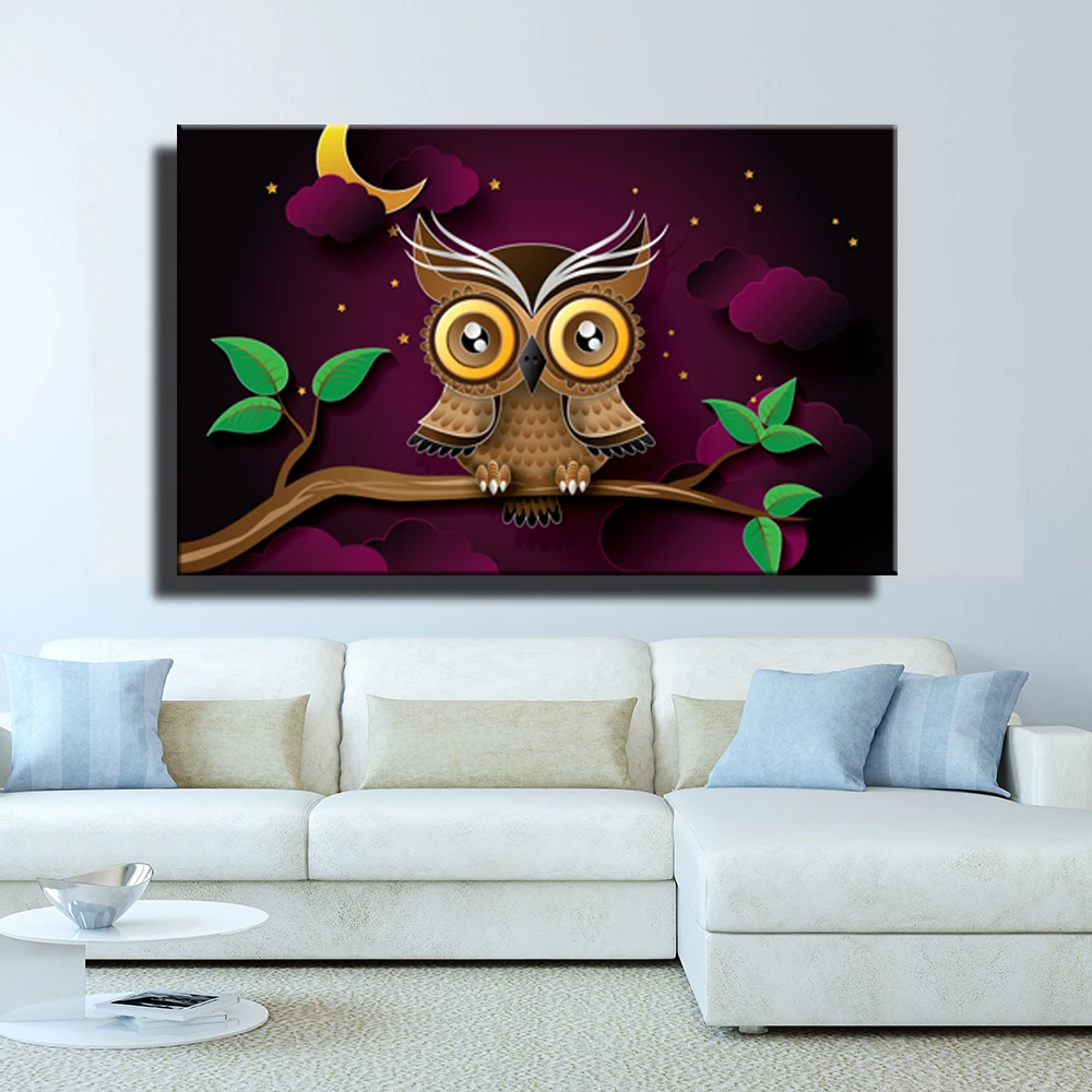 Картина на холсте рисунок с героями мультфильмов ночная жизнь плакат совой
