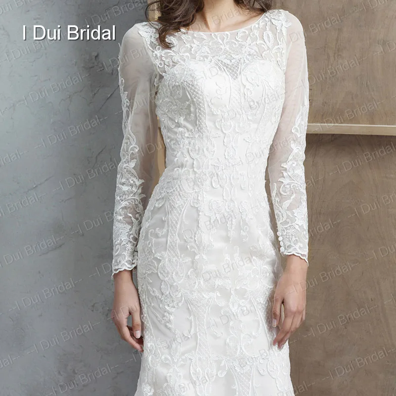 Long Sleeve Lace Wedding Dress Sheath High Quality Fabric and Design