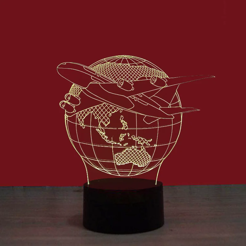 Фото Aircraft Earth 3D стерео лампа для видения акриловая 7 цветов меняющая USB прикроватная Aircraft Earth 3D стерео лампа для видения акриловая 7 цветов меняющая USB прикроватная