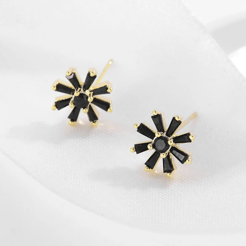 Новые черные циркониевые серьги гвоздики с цветком для женщин ретро новые