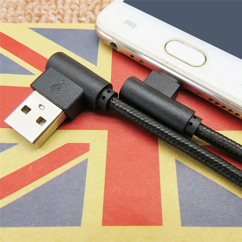 Быстрая зарядка и передача данных нейлоновый Плетеный Micro USB 90 градусов прямой угол 2A кабель для быстрой синхронизации данных и зарядки