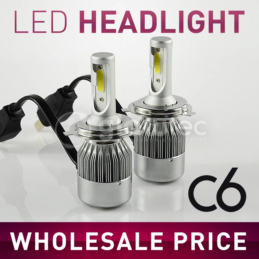 

WHOLESALE C6 - H1, H3, H4, H7, H8, H9, H11 LED HEADLIGHTS 6000K 3000K CAR COB 36W/3800Lm bulbs 1pair lights 12V GLOWTEC + GIFT