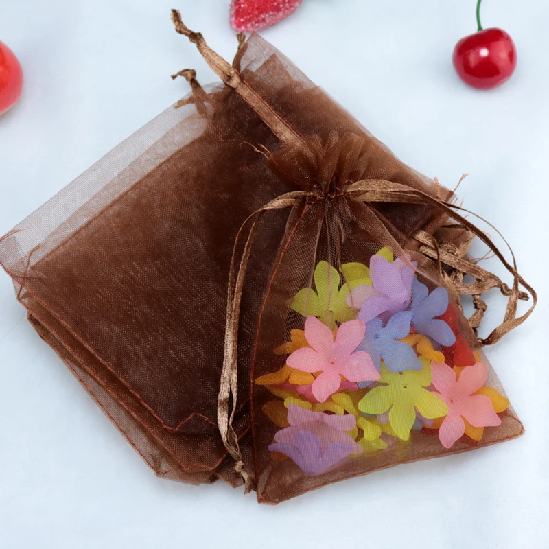 

100pcs/lot Coffee Organza Bags 17x23cm Big Boutique Cosmetics Gifts Packaging Bag Wedding Party Favor Drawstring Gift Bags
