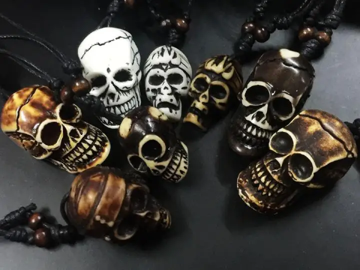 Мужское байкерское ожерелье из 12 искусственных костей смешанных цветов с