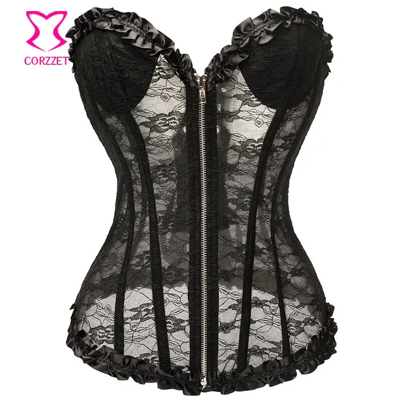 

Sexy Hollow Out Floral Lace Sexy Zipper Corset Black Bustier Burlesque Korsett for Women Body Shaping Corselet Overbust Corpete