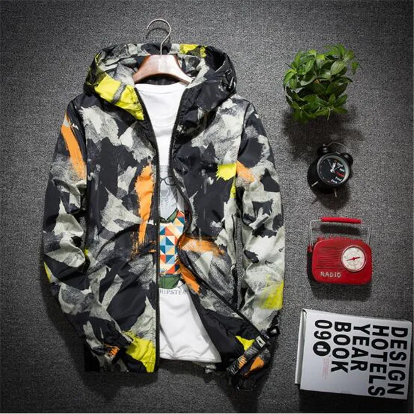 Модные 2017 новые мужские повседневные куртки с камуфляжным принтом толстовки