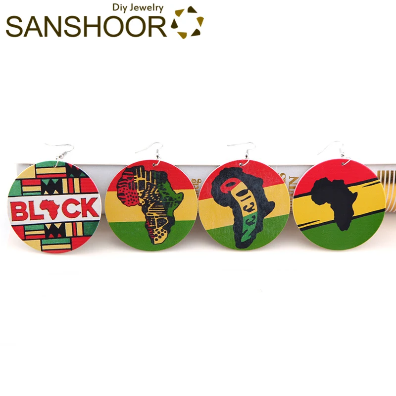 SANSHOOR разноцветные африканские деревянные серьги Afrocentric Motherland с рисунком карты