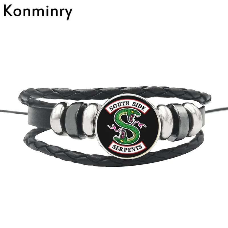 Мужской кожаный браслет Konminry на веревочной цепочке со стеклянными купольными