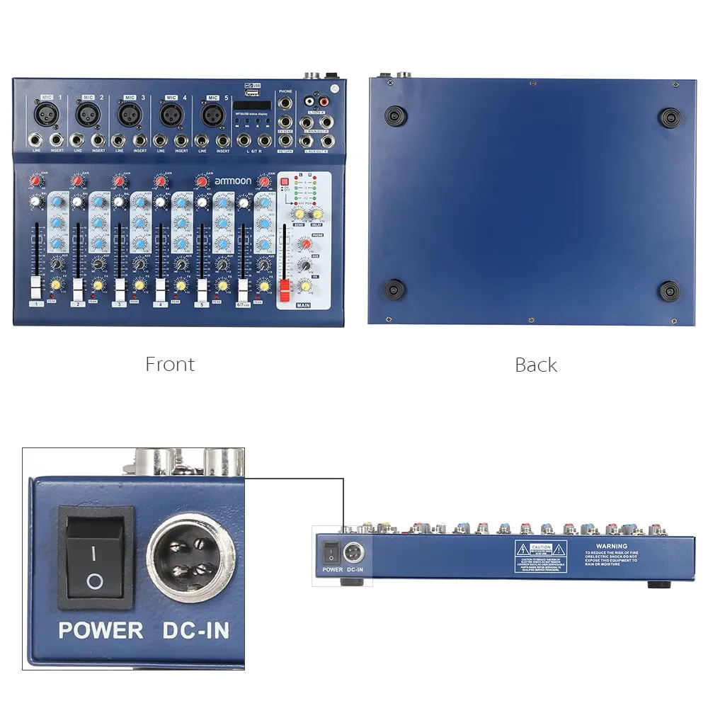 Ammoon мини Портативный микшер с USB DJ микшерная консоль MP3 Jack 7 канал 48V усилитель