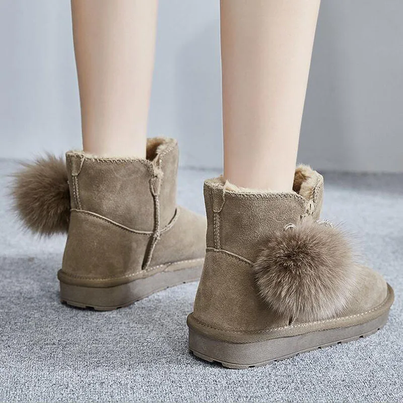 2018 Winter New Student Women's Snow Boots Cotton Faux Fur Ankle Short Flat Heel Black Khaki Pink Girl Female Shoes | Обувь