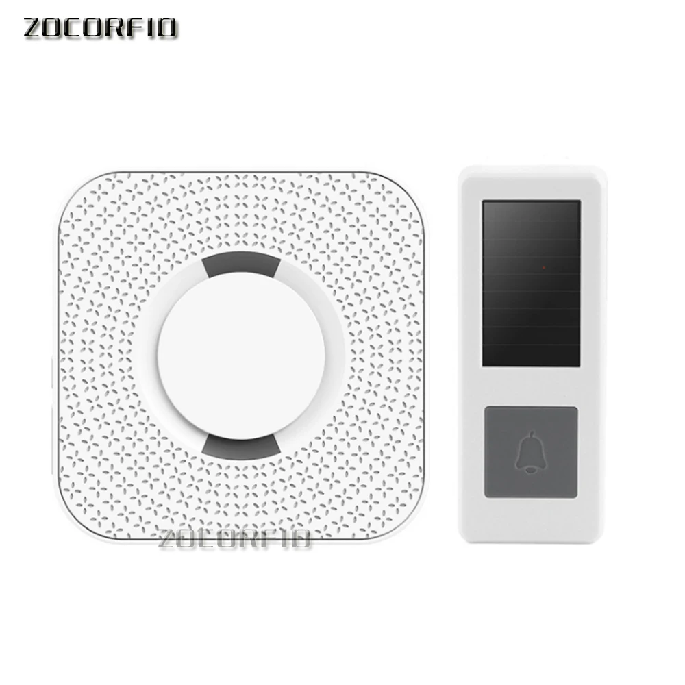 

10sets/lot Wholesale 300M range Solar power Wireless Doorbell with AC220V Plug 52 Melody White Waterproof Door bell
