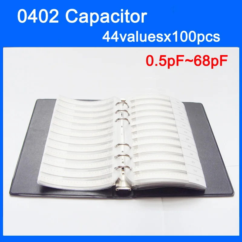 New 0402 SMD Capacitor Sample Book 44valuesX100pcs=4400pcs 0.5pF~68pF Capacitor Assortment Kit Pack