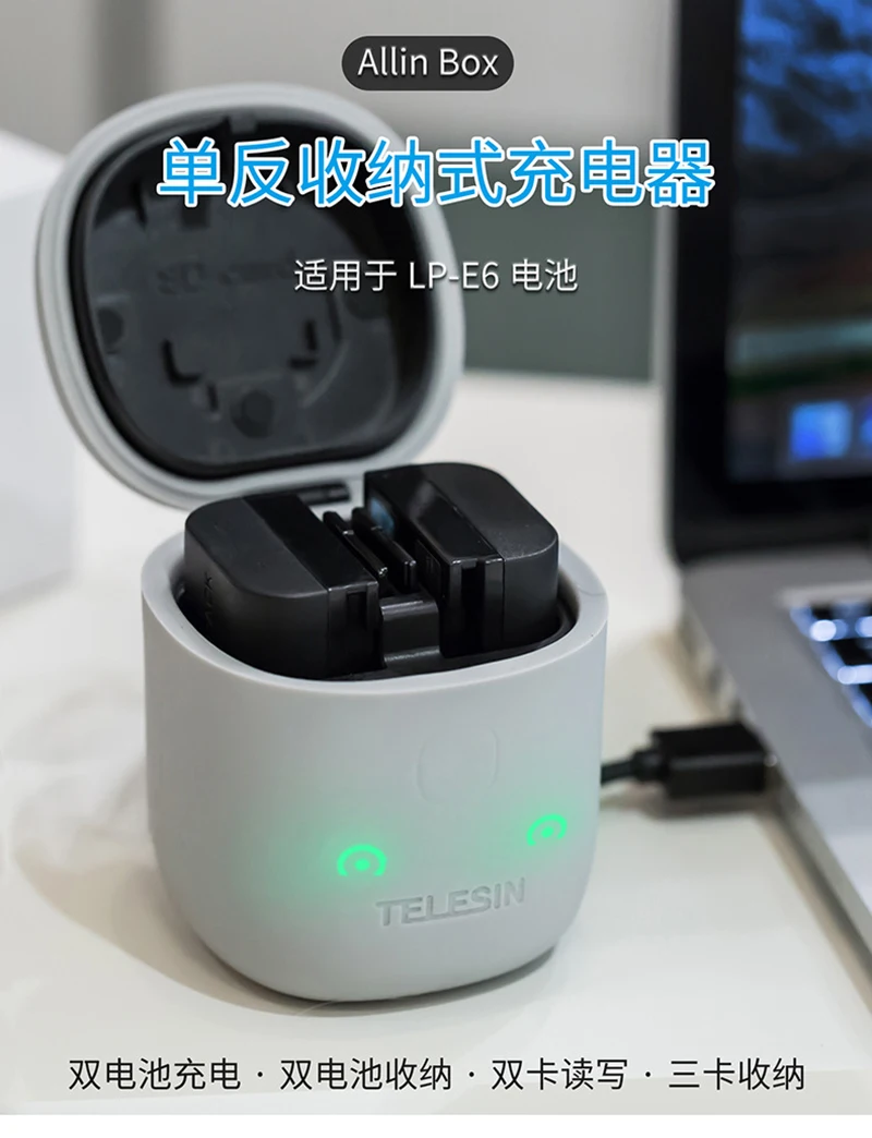 TELESIN ALLIN BOX 3в1 двойное зарядное устройство SD Card Reader чехол для хранения+ 2 шт. NPW50 батарея для A6000, A6500, A6300 аксессуары для камеры