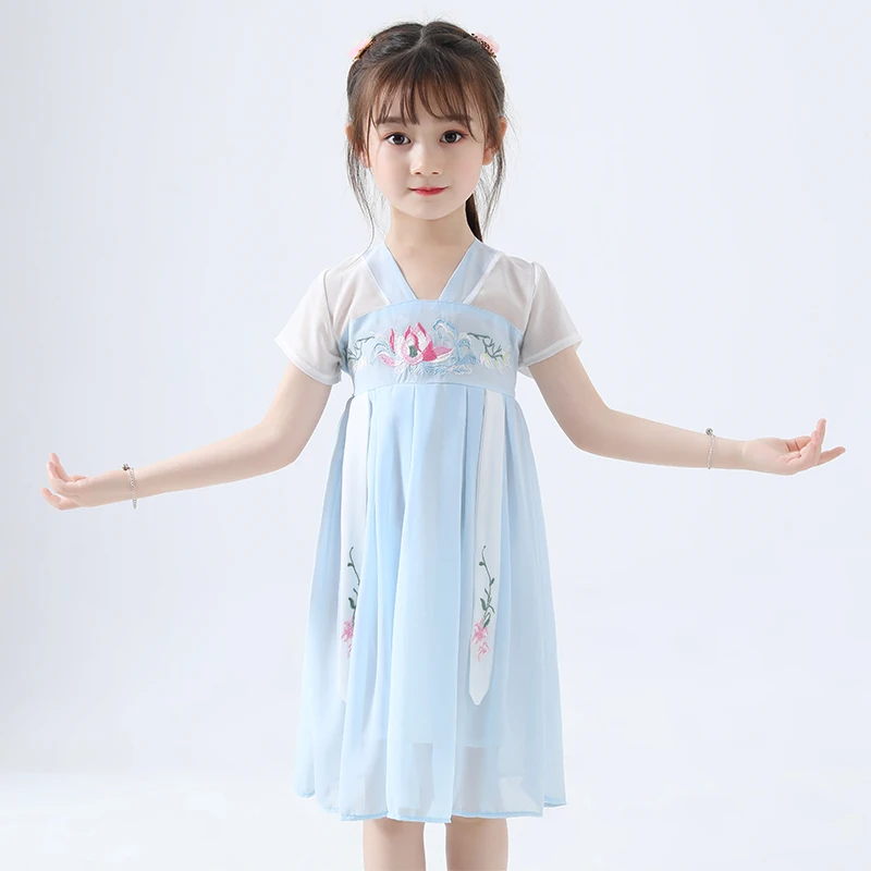 Hanfu костюмы для детей костюм Тан Китайская древняя и традиционная одежда народное танцевальное платье Одежда для девочек Hanfu DQL636