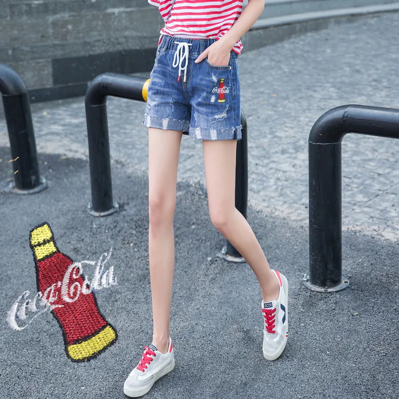 

Free shipping Summer New Arrival plus size Women Shorts Embroidery Print with holes All Match Shorts Cool Fashion Ladies size 38