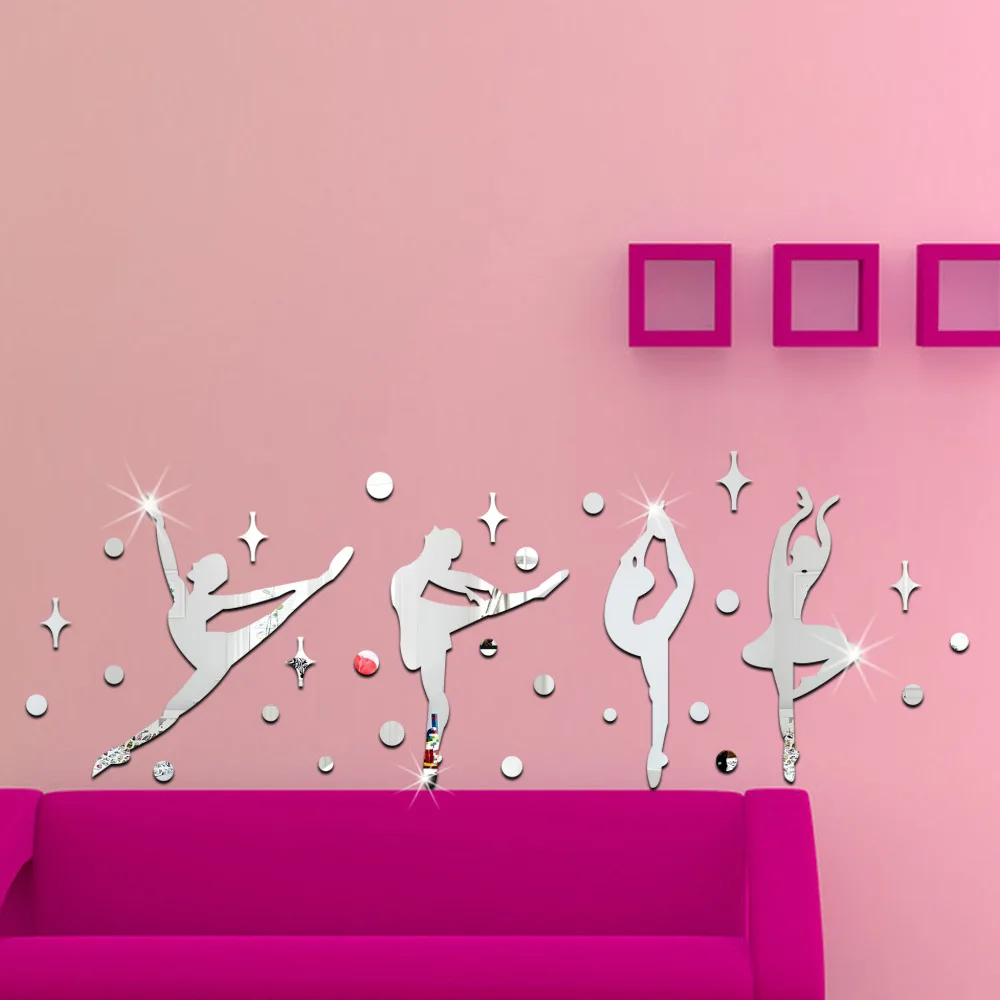 

34 Pcs/Set 3D Fashion Acrylic Mirror Surface Wall Sticker Ballet Dance Girls Design for Dance room Kindergarten Wall Decoration