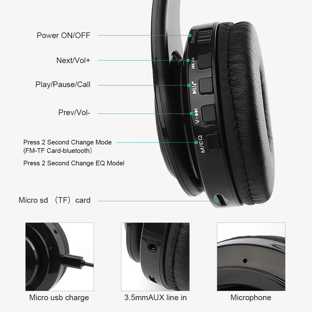 Bluetooth наушники с шумоподавлением стерео Беспроводная гарнитура TF картой Aux line