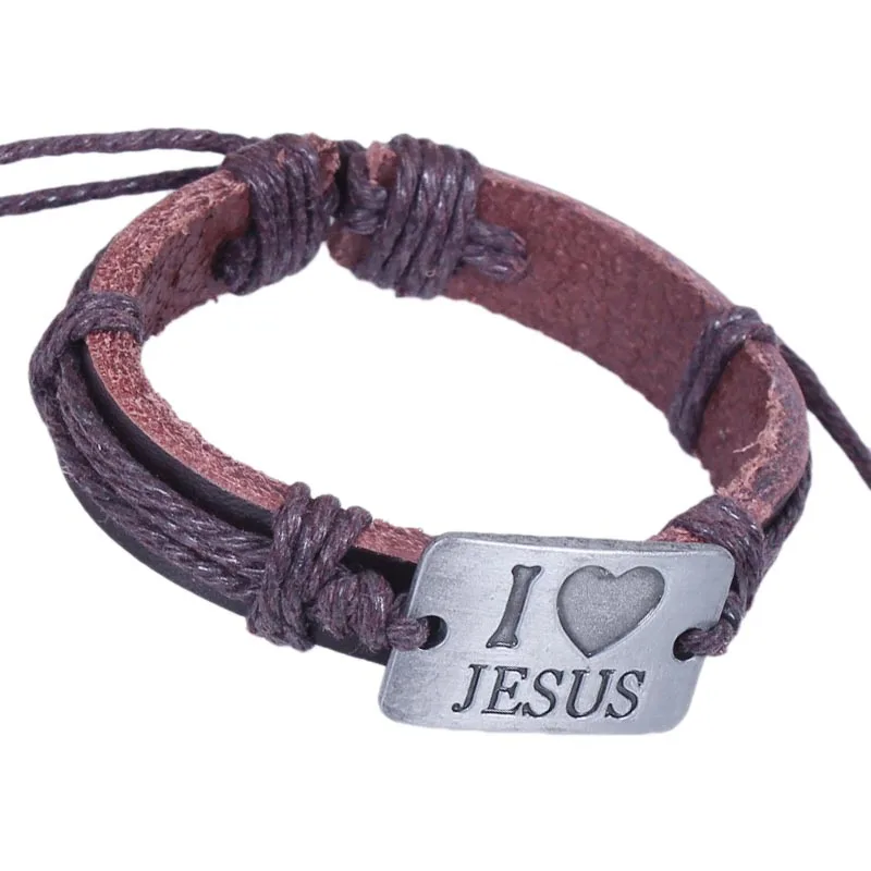 Кожаные браслеты с брелоками I Love Jesus браслеты-манжеты бусинами модные для женщин