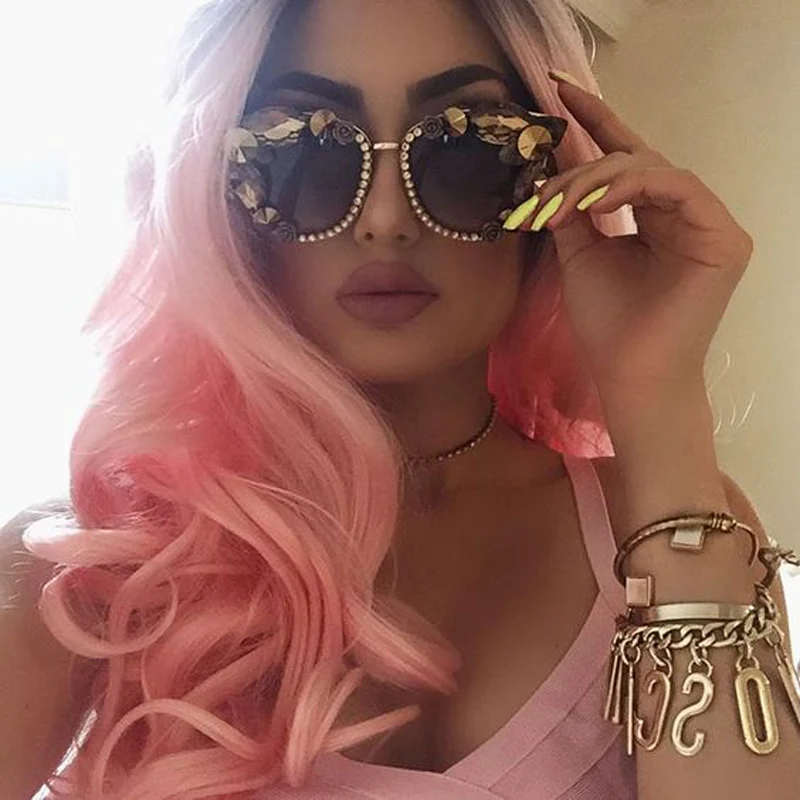 Hotselling 130density #black/pink synthetic lace front wigs heat resistant ombre pink wig natural hairline |