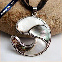 collares new natural paua abalone shell round necklace pendants jewelry new fashion bijoux women leather chain necklaces ska06
