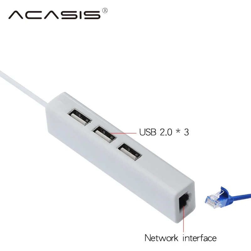 Концентратор Acasis OTG с 3 портами USB 2 0 10/100 Мб Micro к RJ45 LAN-адаптеру проводная сетевая