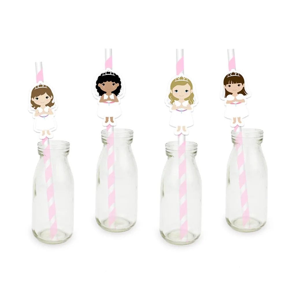 

Girl First Communion Party Straw For Paper Straws Decoration Birthday Party Festive Supplies Paper Drinking Straws 24PCS
