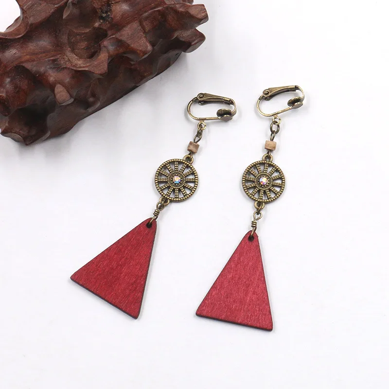 Деревянные висячие серьги женские длинные из нержавеющей стали серьги-подвески