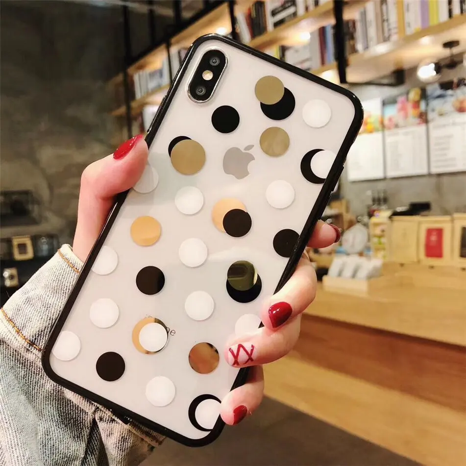 Cyato Lovely Wave Point Clear Phone Case For iPhone XS Max XR X 6 6S 7 8 Plus Cartoon Ploka Dots Pattern Cases for x Capa | Мобильные