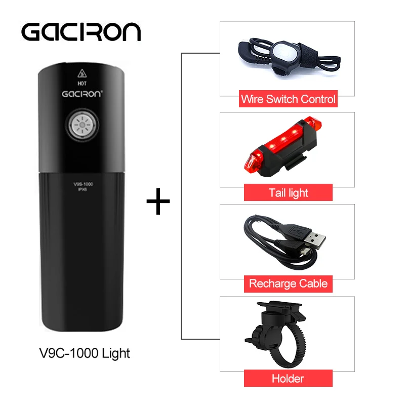 V9S-1000 Gaciron велосипед светильник велосипедный головной светильник IPX6 USB флэш-память светильник светодиодный вспышка передняя лампа V9C-400 V9F-600 V9C-800 V9S-1000 V9D-1600 V9D-1800 - Цвет: V9S-1000