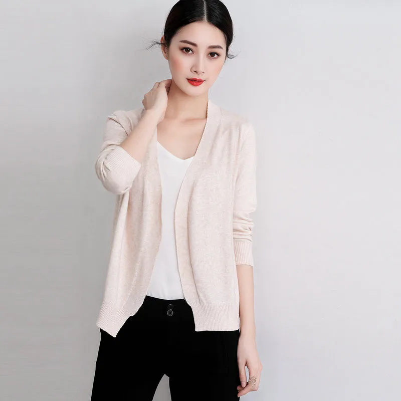 Женский кашемировый кардиган без пряжки Свободный с длинным рукавом короткий