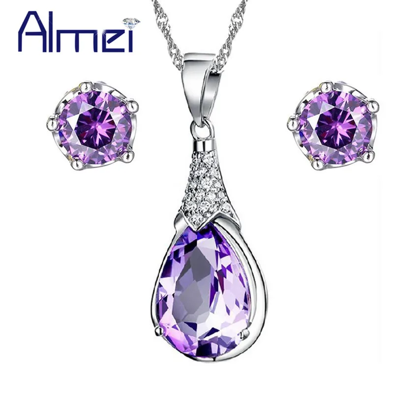 Almei 5% скидка Дубай Роскошные циркониевые Ювелирные наборы серебряный цвет