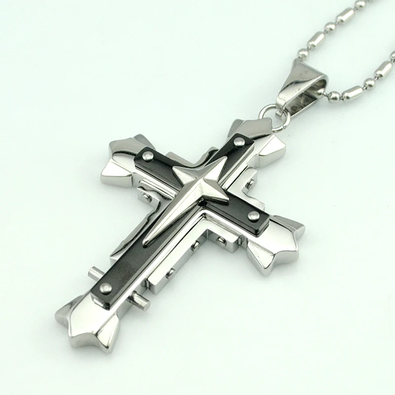 Мужские цепочки AMUMIU 60 см стразы двойной слой с крестом подвески из нержавеющей
