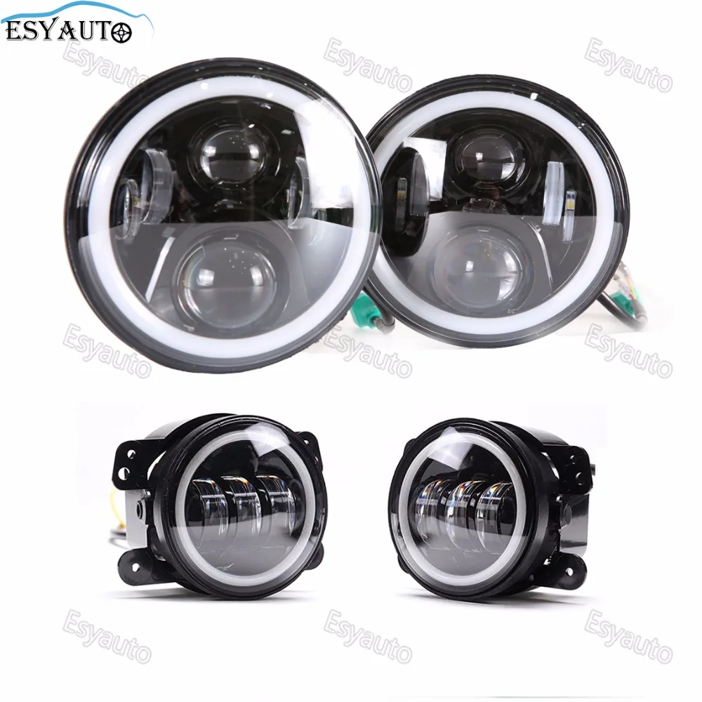 

7-дюймовая фара + 4-дюймовый проектор, светодиодные вспомогательные Противотуманные фары «ангельские глазки», белые ДХО, «ангельские глазки...