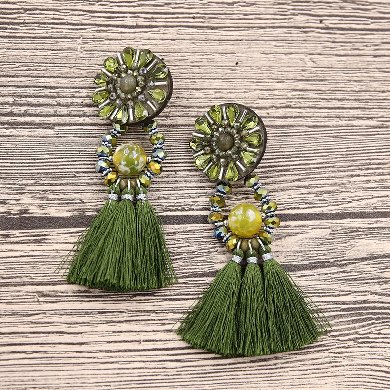 Винтажные женские серьги-кисточки STRATHSPEY из натурального камня с кристаллами