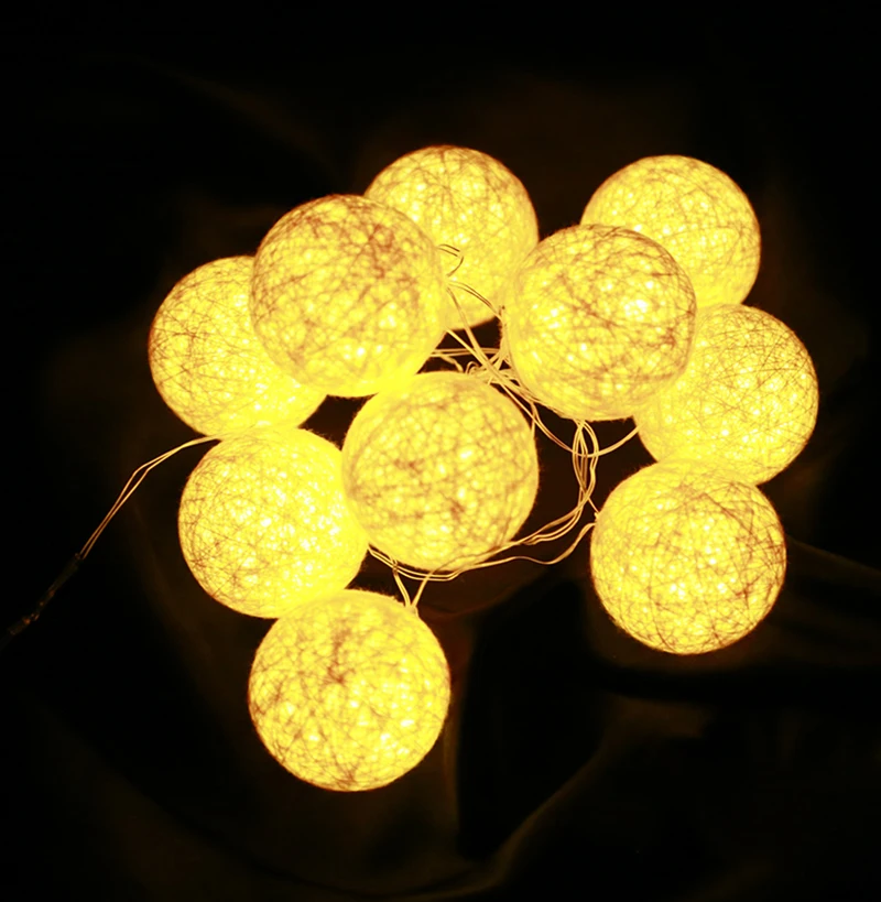 Leedsun 5 м 20LED Ткань сливочный хлопок LED Ball Строка Фея огни Xmas Свадебная вечеринка