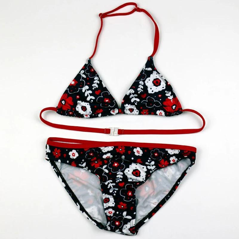 

Комплект бикини для девочек, купальный костюм с цветочным принтом, пляжная одежда из двух предметов