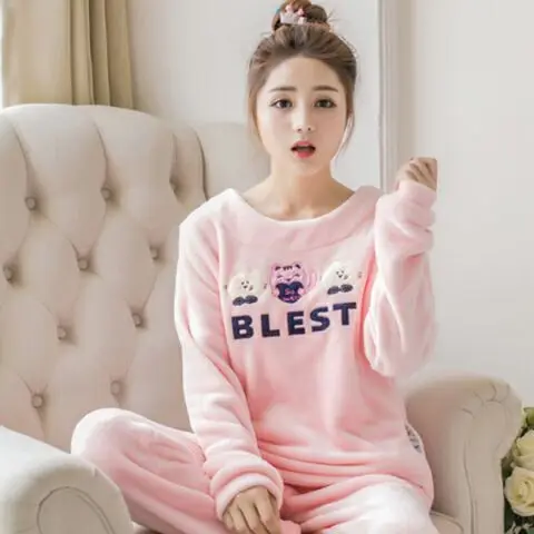 JINUO зимние сохраняющие тепло kawaii коты пижамы наборы для женщин милый мультфильм