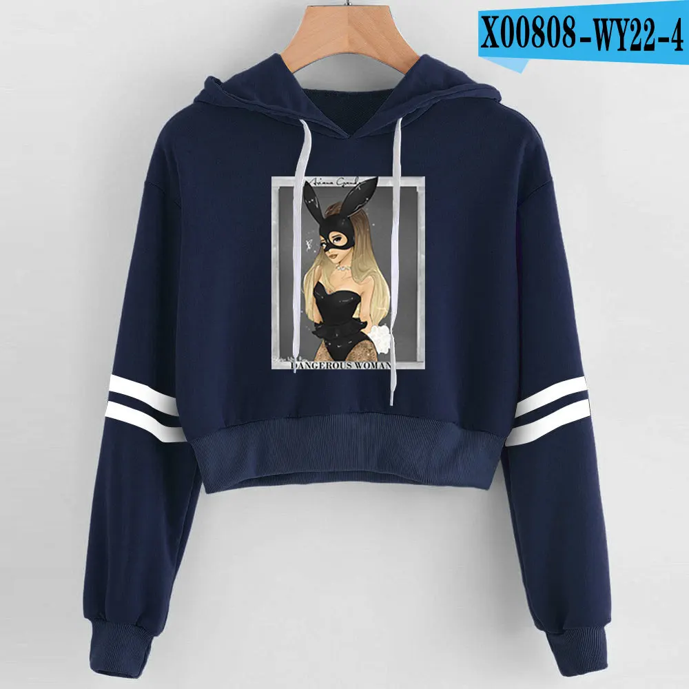 navy Ariana Grande Album Толстовки корейский укороченный Топ Толстовка Женская Harajuku розовая укороченная толстовка женская кавайная одежда хип-хоп - Цвет: navy