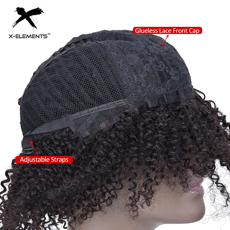 X-Elements Курчавые Кудрявые человеческие волосы парики для женщин 130% плотность Бразильские короткие волосы не Реми парик человеческие волосы натуральный черный