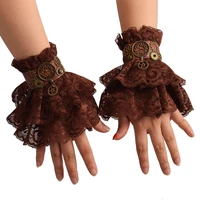 steampunk gloves lace wrist cuffs retro cosplay brown women gear vintage wristbands bracers bracelets