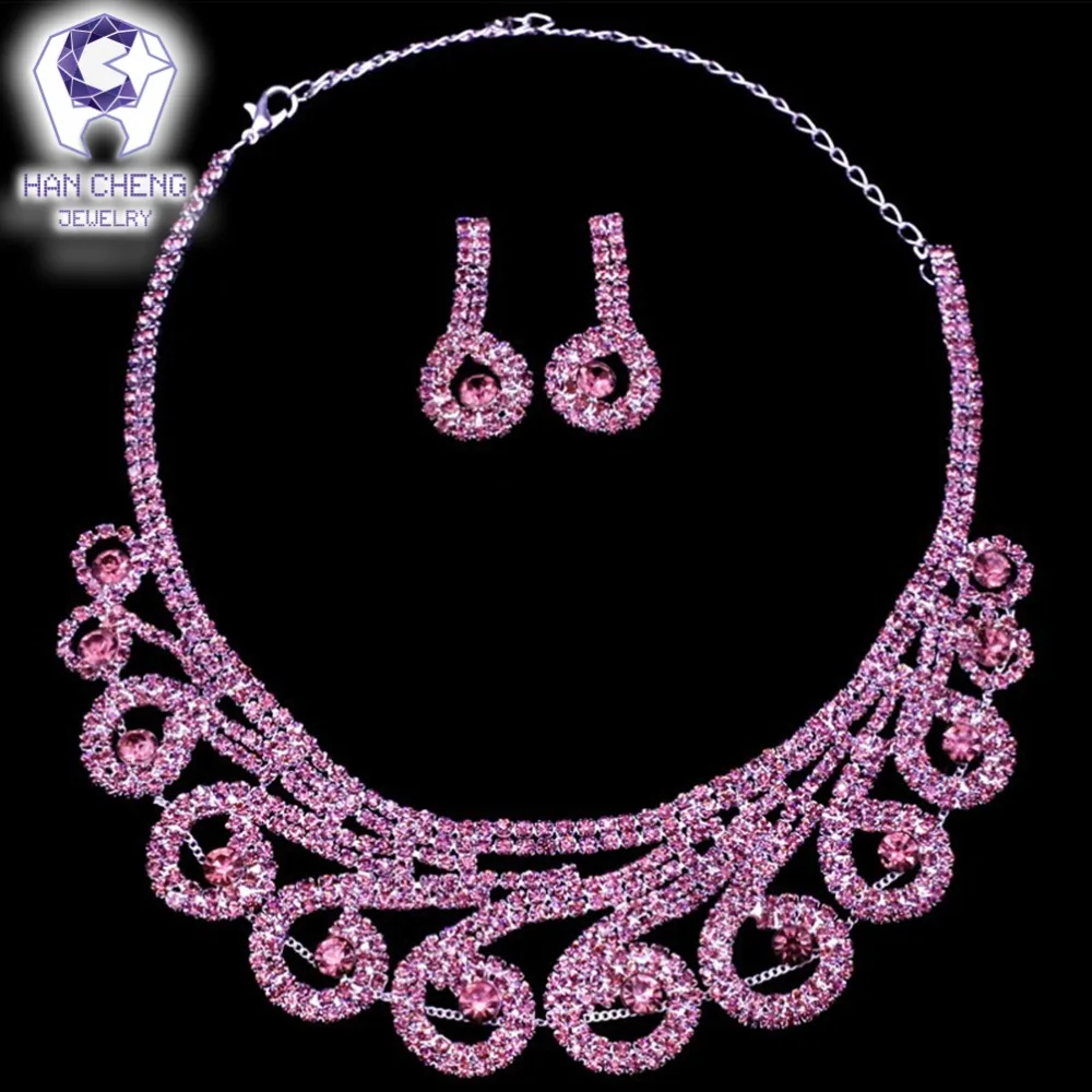 Новые роскошные свадебные ювелирные изделия HanCheng из сплава ожерелье/серьги с