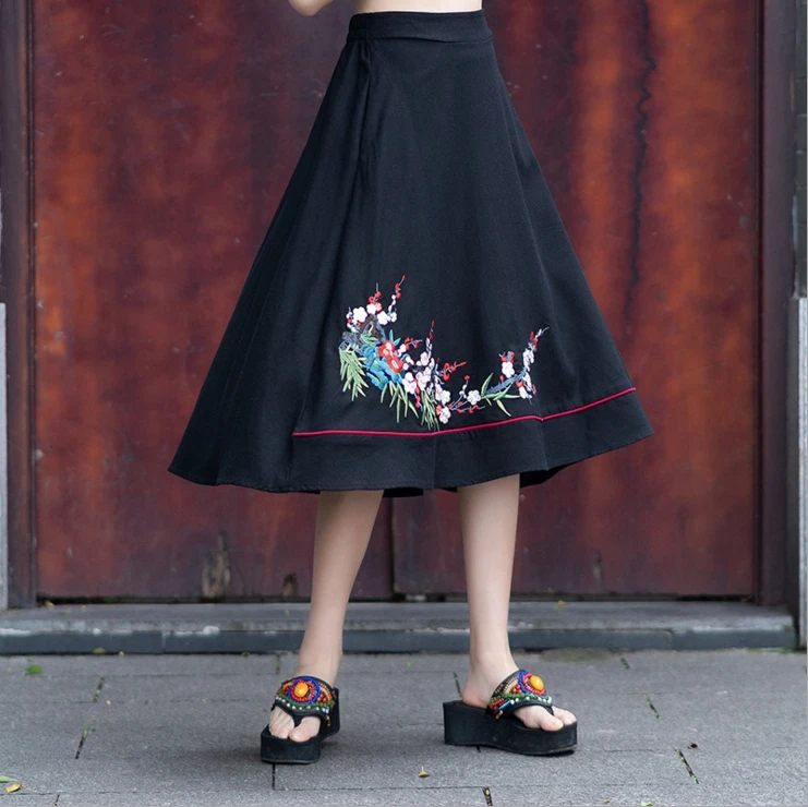 Новая хлопковая и льняная газовая юбка с вышивкой лето 2019 | Женская одежда