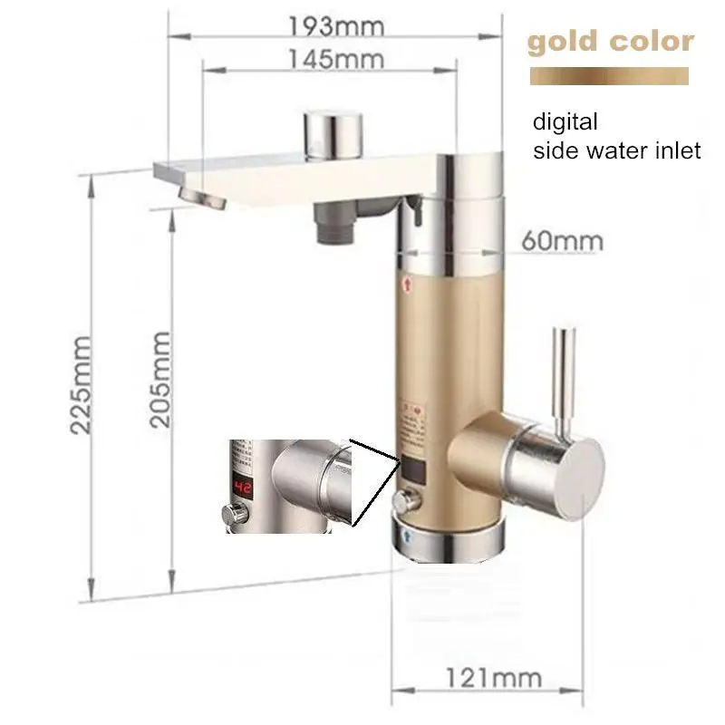 gold side in digital 3.5kW водонагреватель мгновенный Электрический водонагреватель без резервуара для ванной комнаты Душ кухонная раковина боковой Нижний Вход ЕС вилка - Цвет: gold side in digital